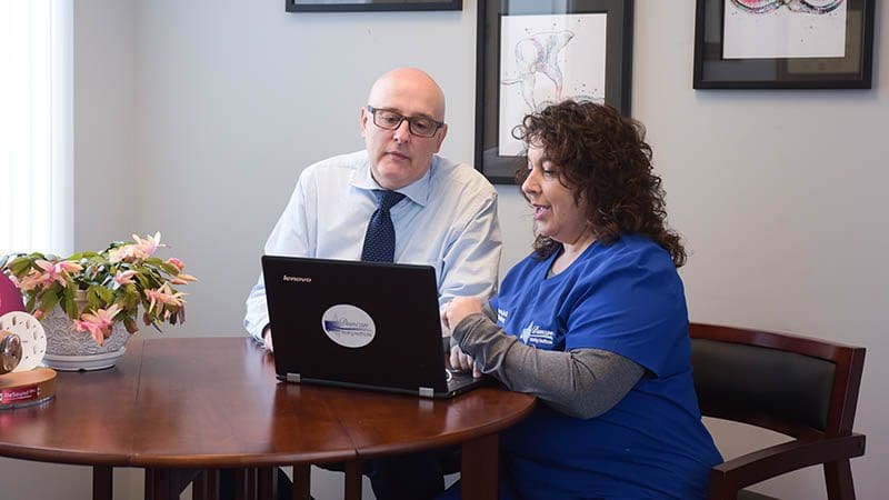 With Pete Mullen During A Podcast Dr. Nancy Duncan, Au.D., during a live podcast